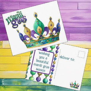 Carte de vœux Mardi Gras avec couronne et perles
