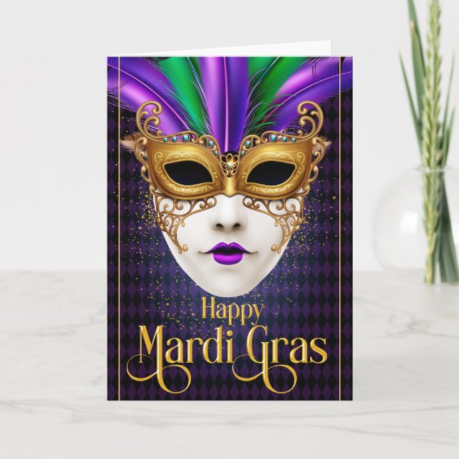 Carte de voeux Mardi Gras, carte de Masque Mardi G (Devant)