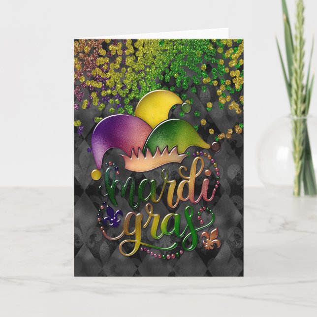 Carte de voeux Mardi Gras, Casquette Mardi Gras Je (Devant)
