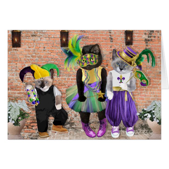 Carte de voeux Mardi Gras Kittens (Devant horizontal)