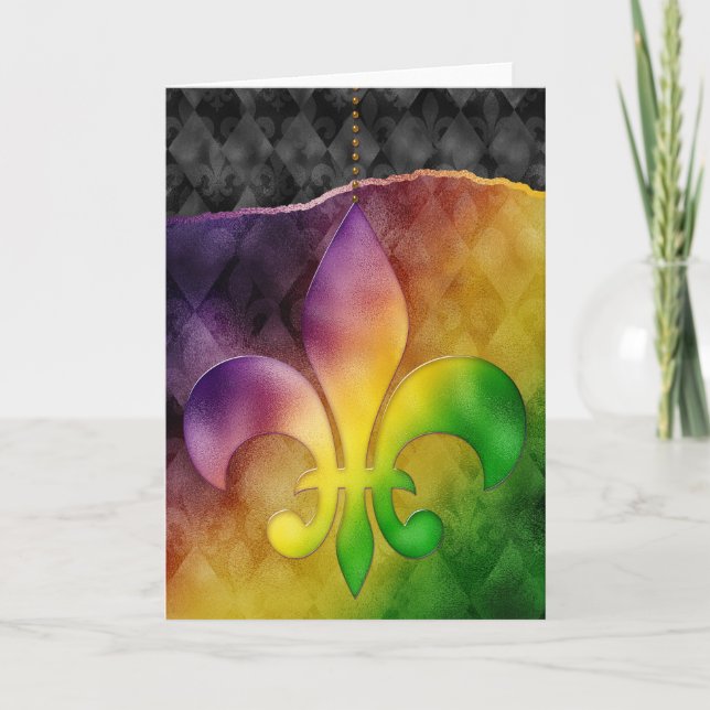 Carte de voeux Mardi Gras, Mardi Gras Fleur de Lis (Devant)