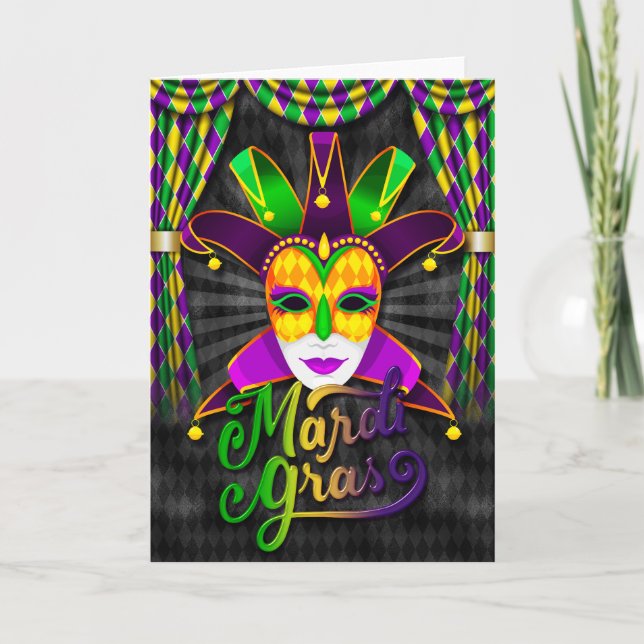 Carte de voeux Mardi Gras, Masque Mardi Gras Jeste (Devant)