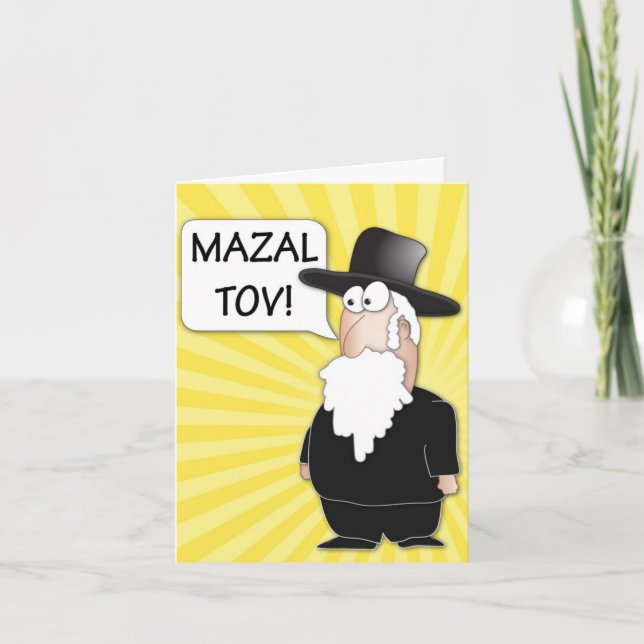 Carte de voeux Mazal Tov - Caricature du rabbin ju (Devant)
