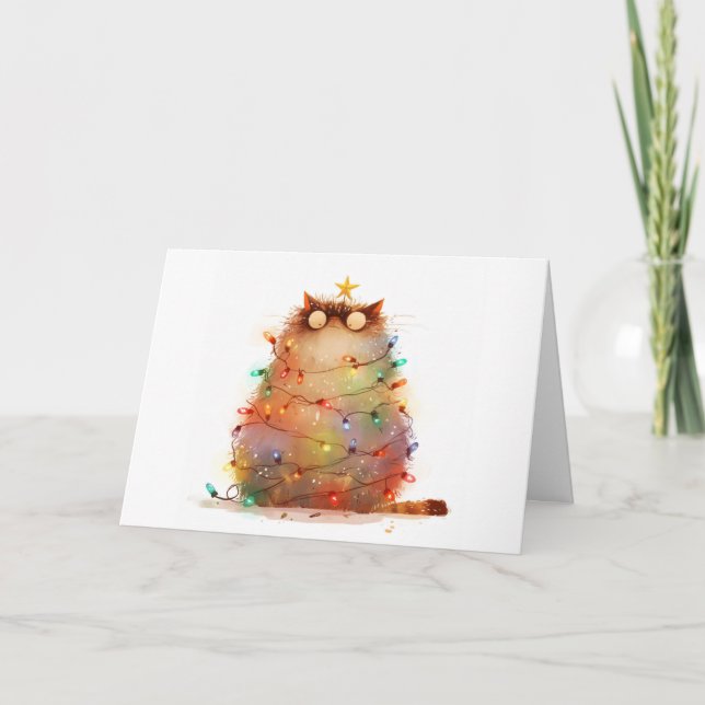 Carte de voeux Meowled Christmas Tangled Chat Ligh (Devant)