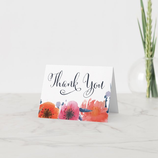 Carte de voeux Merci floral de couleur marine (Devant)