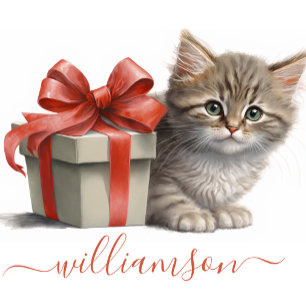 Carte de vœux mignonne au ruban rouge avec chaton