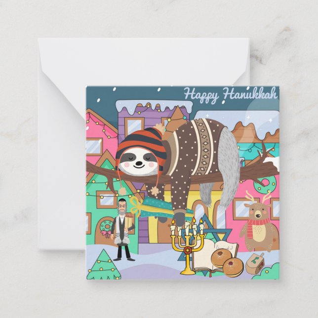 Carte de vœux mignonne de sloth de Hanukkah (Devant)