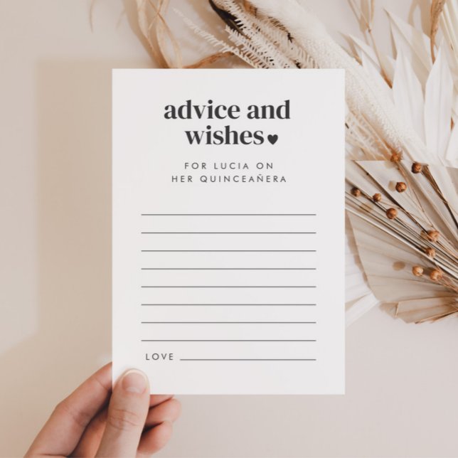 Carte de voeux minimaliste moderne Quinceañera (Zazzle Modern Minimalist Quinceañera Advice Wishes Card)