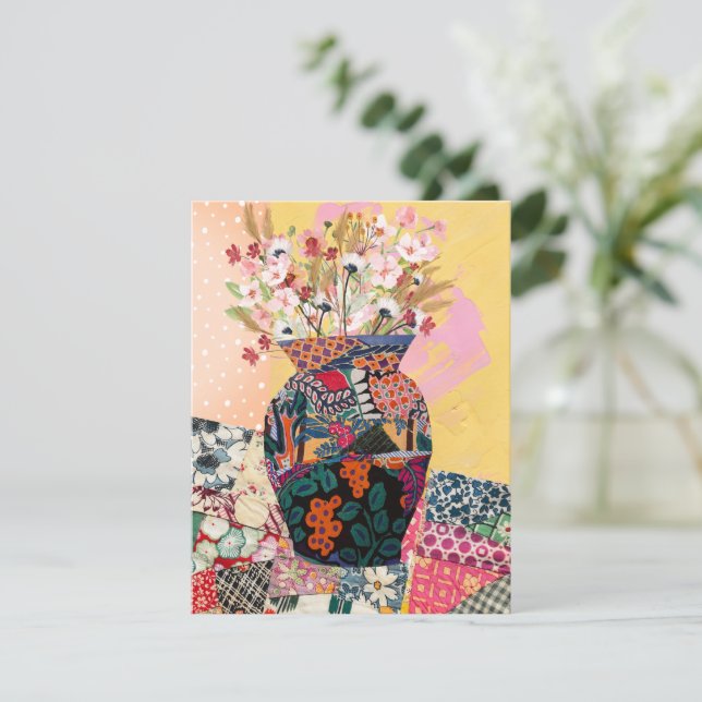 Carte de voeux mixte Collage papier floral (Debout devant)