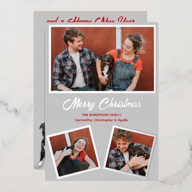 Carte de voeux moderne Grey and Red Holidays (Recto/Verso)