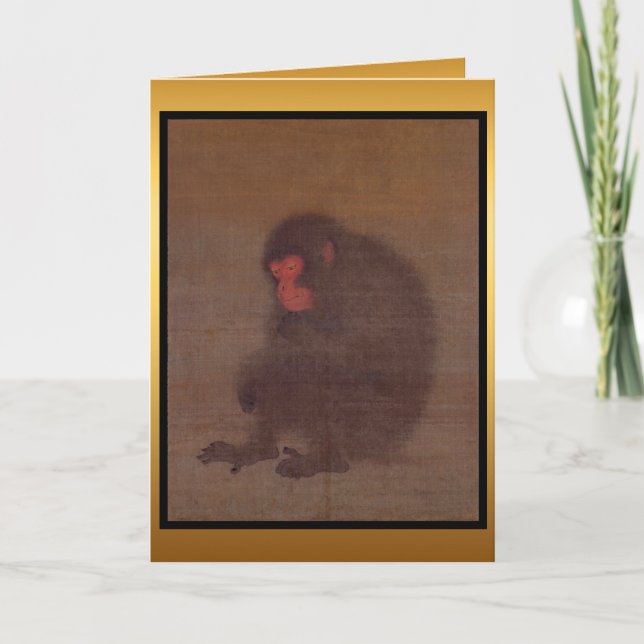 Carte de voeux Monkey Year Chinese Painting (Devant)