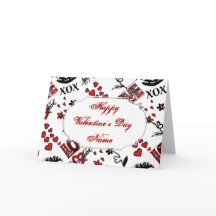 Carte de voeux Motif Valentin Blanc Rouge