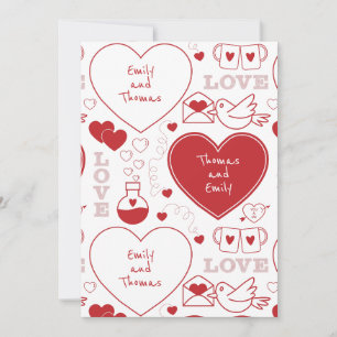 Carte de voeux Motif Valentine - Rouge sur blanc