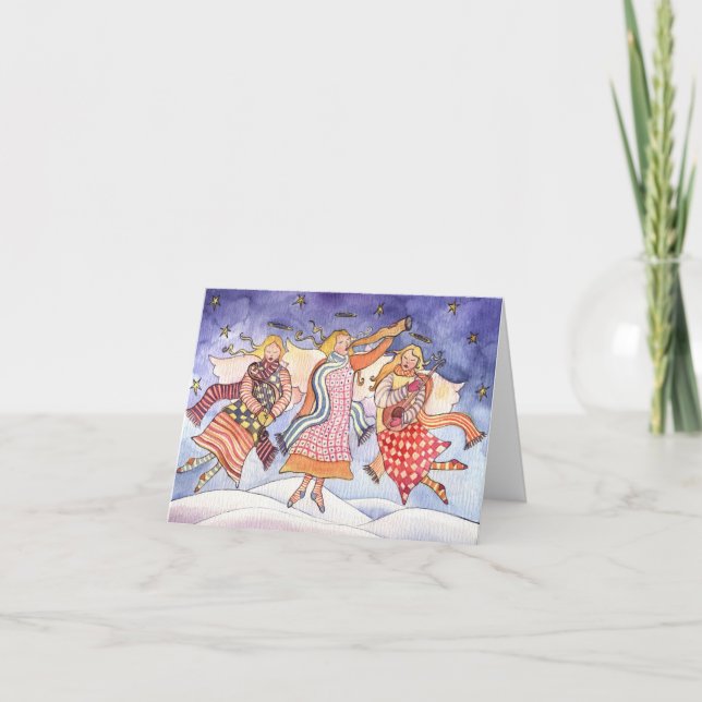 Carte de voeux musicale d'aquarelle d'anges de (Devant)