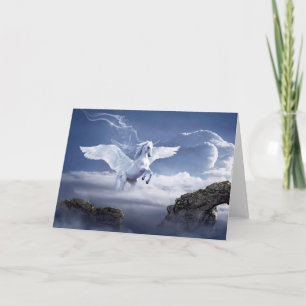 Carte de voeux mystique Cheval Pegasus Blanc