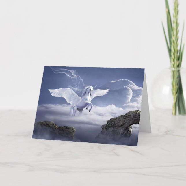 Carte de voeux mystique Cheval Pegasus Blanc (Devant)