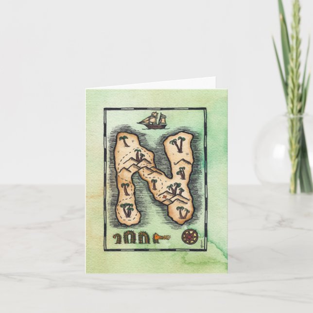 Carte de voeux "N" Alphabet Treasure Island (Devant)