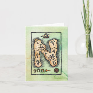 Carte de voeux "N" Alphabet Treasure Island