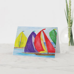 Carte de vœux nautique de voilier aux voiles color