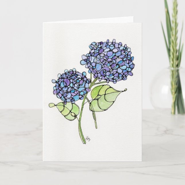 Carte de voeux - Nikko Hydrangea Aquarelle et encr (Devant)