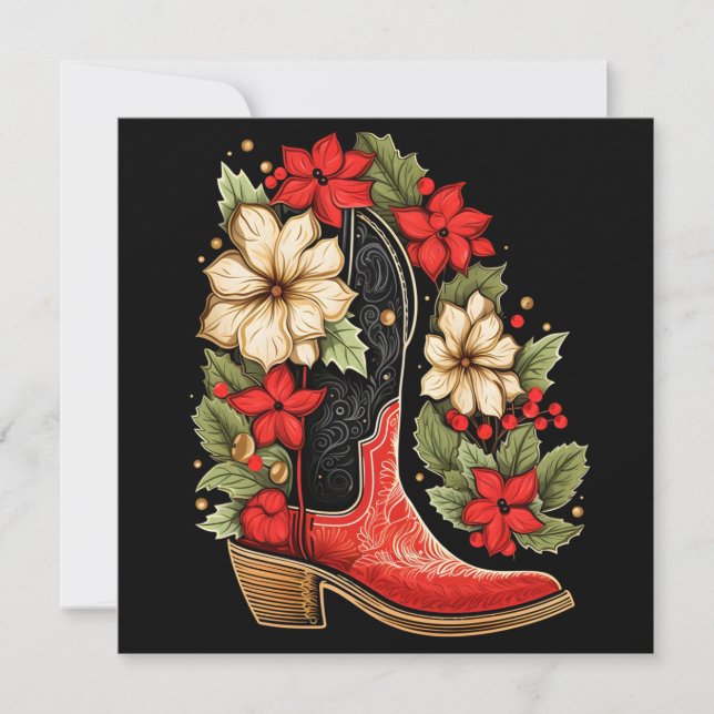 carte de voeux Noël cowboy boot holiday (Devant)