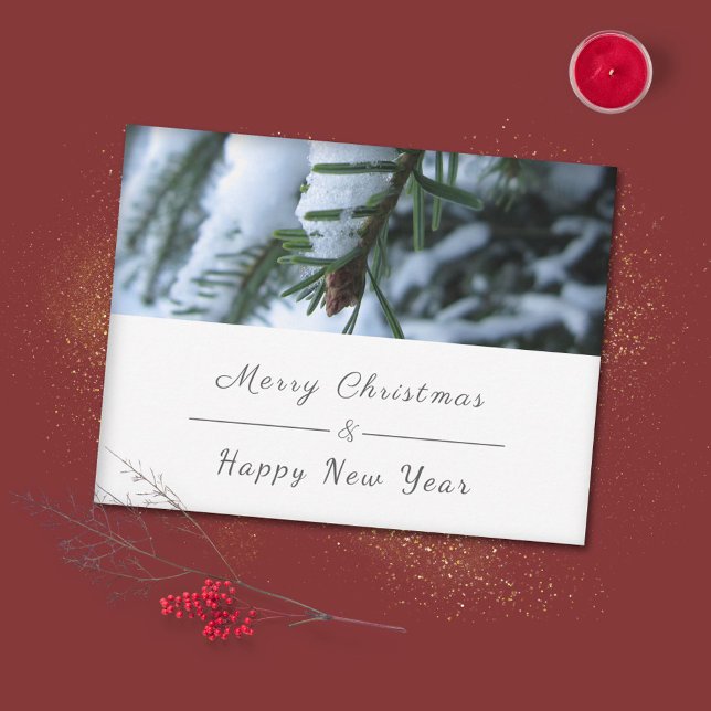 Carte de vœux Noël et Nouvel An - Photo de sapin (Christmas & New Year Holiday Card with a Photo of Fir Tree Branch)