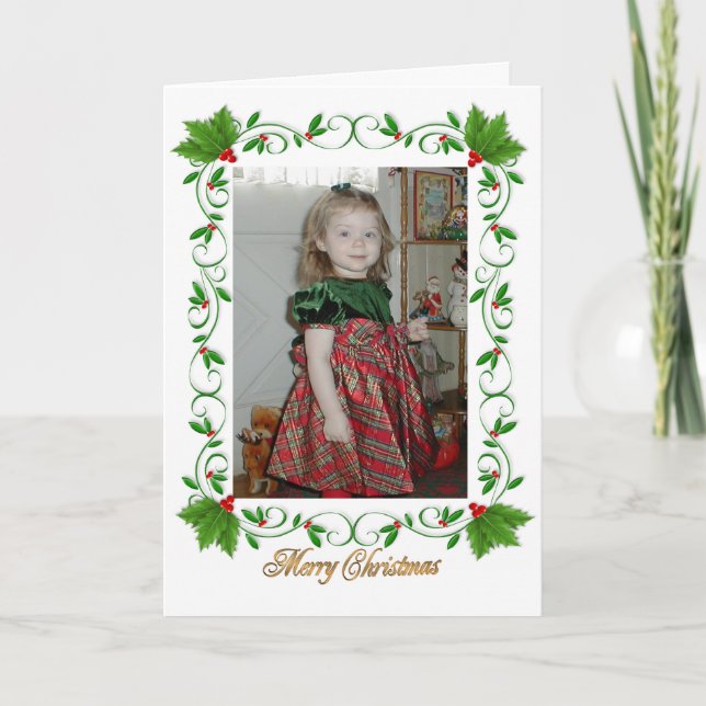Carte de voeux Noël Holly pour photo (Devant)