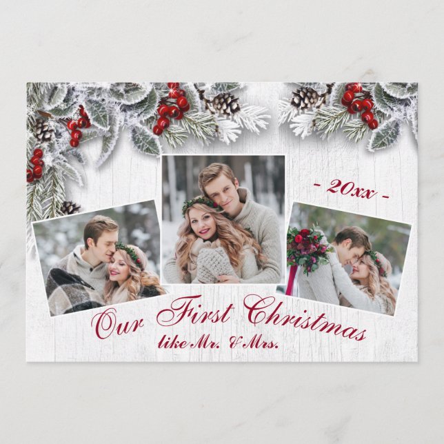 Carte de voeux Noël Holly Rustic Photo (Devant)