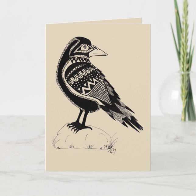 Carte de voeux noir et blanc corbeau (Devant)