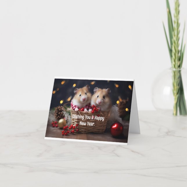 Carte de vœux Nouvel An Deux Hamsters (Devant)