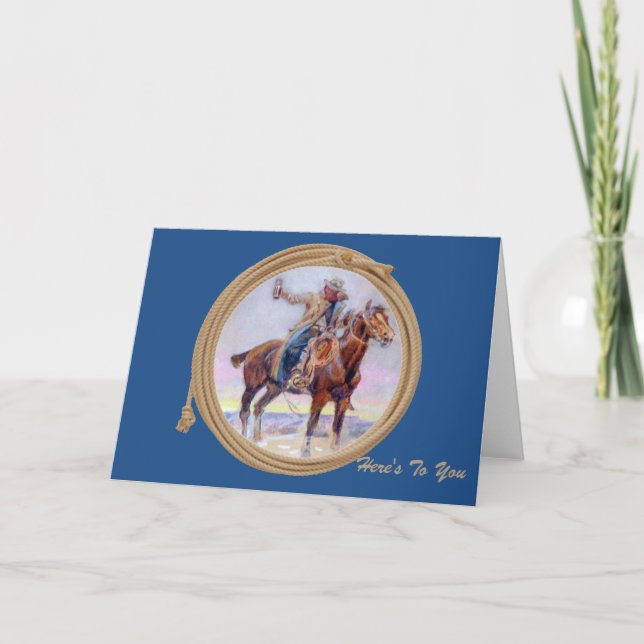 Carte de voeux occidentale Cowboy sur cheval (Devant)