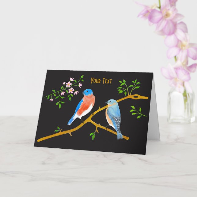 Carte de vœux oiseaux bleus noirs (Orchidée)