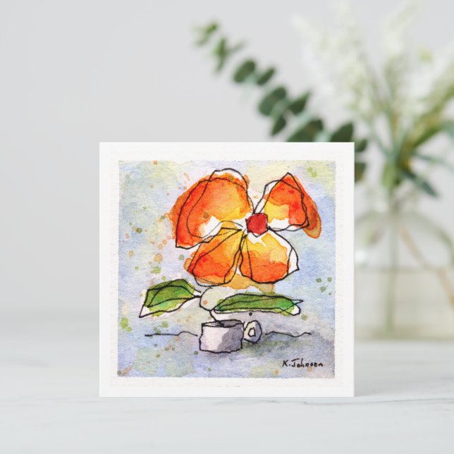 Carte de voeux Orange Watercolor Flower (Debout devant)