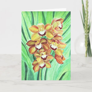 Carte de voeux - Orchidées orange et jaune