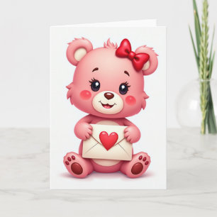 Carte de vœux ours rose mignon