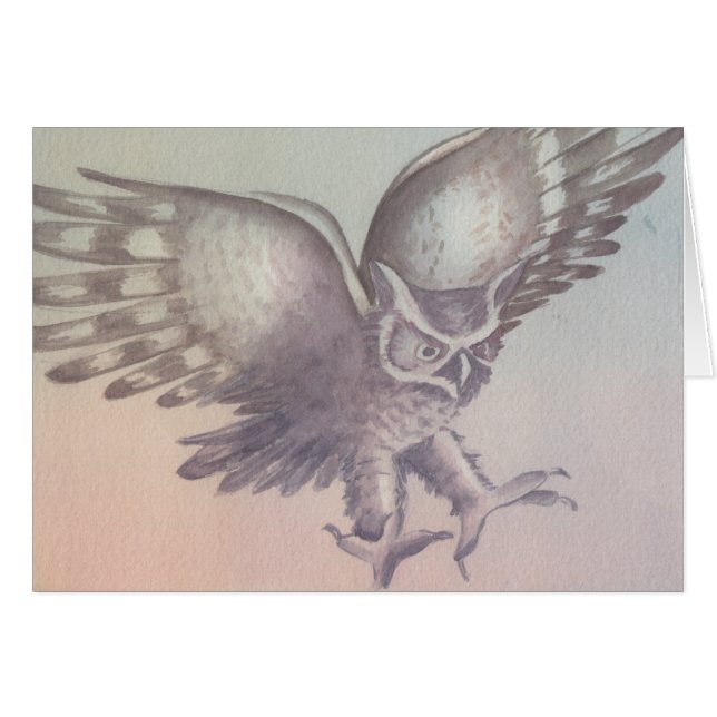 Carte de voeux "Owl" Aquarelle (Devant horizontal)