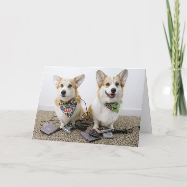 Carte de voeux Panier Corgis (Devant)