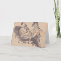 Carte de voeux papa journal vintage