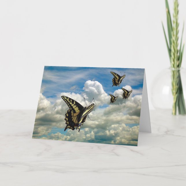 Carte de voeux - Papillons dans ciel nuageux (Devant)