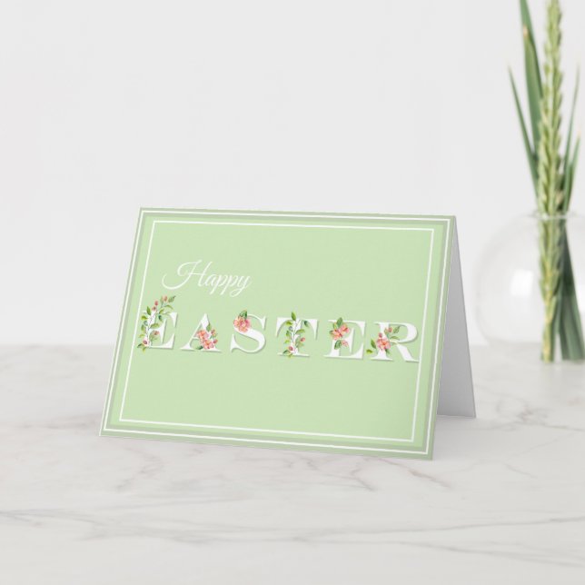 Carte de voeux Pâques rose et vert Floral (Devant)