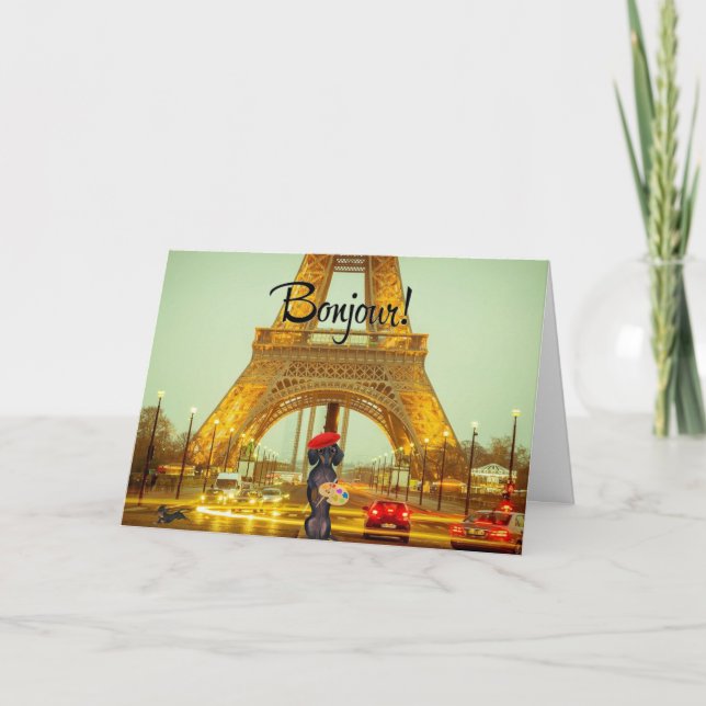 Carte de voeux Paris Dachshund Bonjour (Devant)