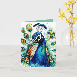 Carte de voeux Peacock couleur Aquarelle