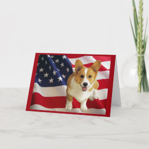 Carte de voeux Pembroke Welsh Corgi American Flag