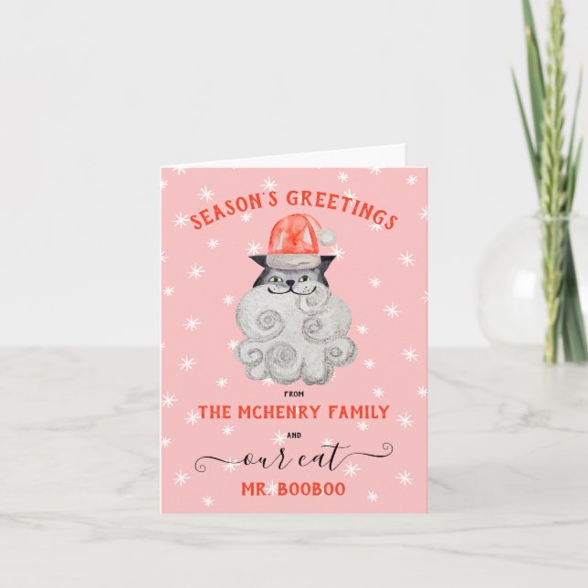 Carte de voeux père Noël Christmas Cat (Devant)