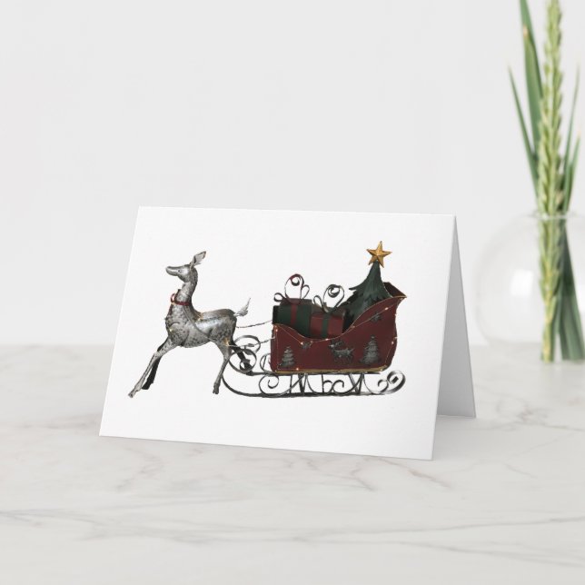 Carte de voeux père Noël Sleigh ChristmasGrey (Devant)