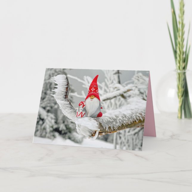 Carte de voeux père Noël Tree gnome (Devant)