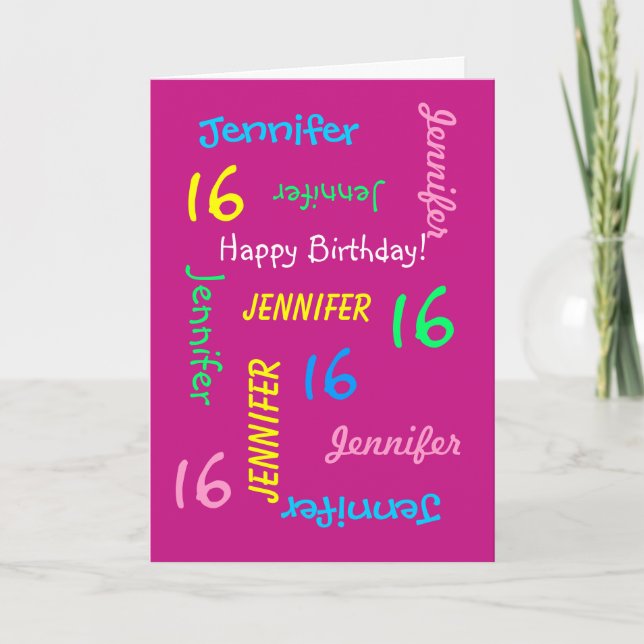 Carte de voeux personnalisée 16e anniversaire rose (Devant)