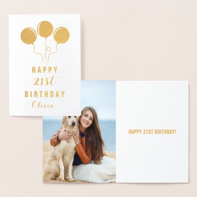 Carte de voeux personnalisée Gold Foil 21e anniver (Affichage)