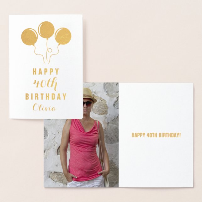 Carte de voeux personnalisée Gold Foil 40e anniver (Affichage)