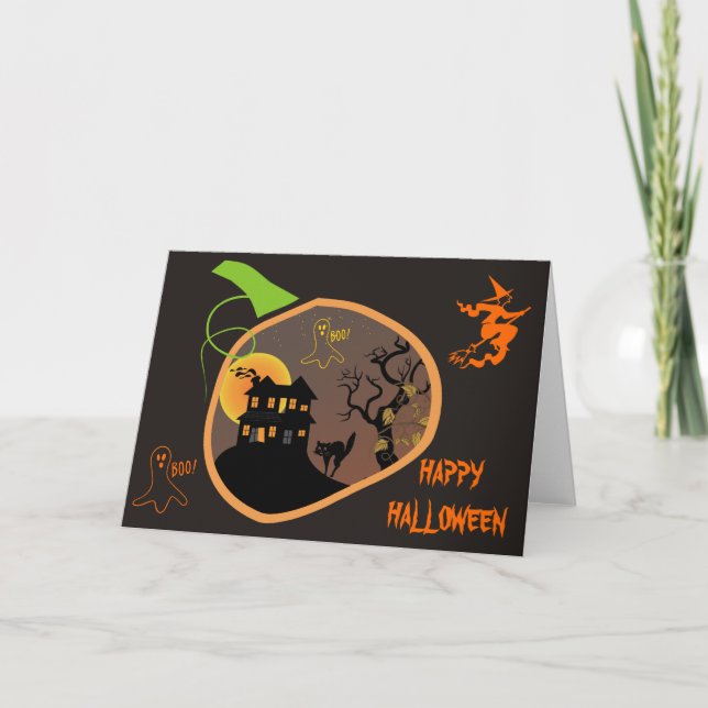 Carte de voeux personnalisée Haunween House (Devant)
